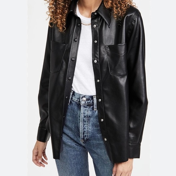 New York & Company Jackets & Blazers - Black Faux Leather  Lightweight Vegan Shirt Jacket XL